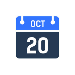 Fototapeta premium Calendar Date Icon - October 20 Vector Graphic