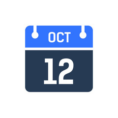 Calendar Date Icon - October 12 Vector Graphic