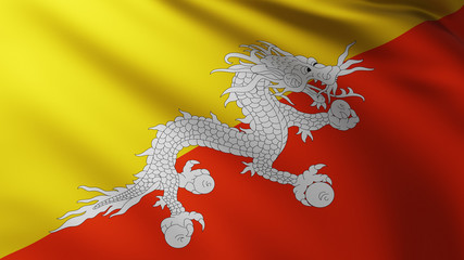 Large Flag of Bhutan fullscreen background in the wind