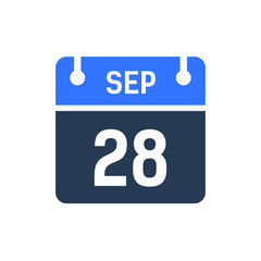 Calendar Date Icon - September 28 Vector Graphic