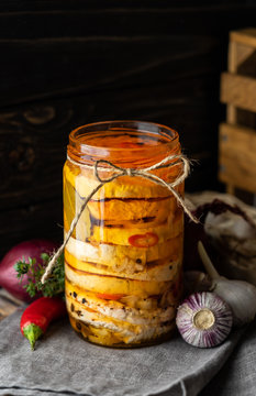 Pickled marinated Czech cheese Hermelin