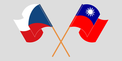 Crossed and waving flags of Czech Republic and Taiwan
