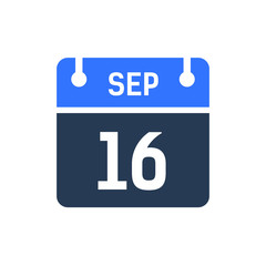 Calendar Date Icon - September 16 Vector Graphic