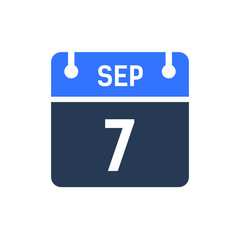 Calendar Date Icon - September 7 Vector Graphic