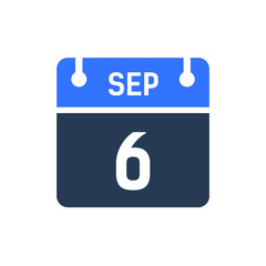 Calendar Date Icon - September 6 Vector Graphic