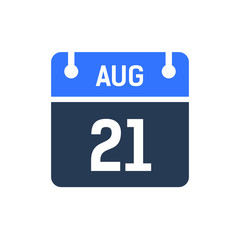 Calendar Date Icon - August 21 Vector Graphic