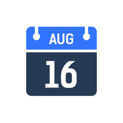 Calendar Date Icon - August 16 Vector Graphic