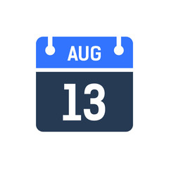 Calendar Date Icon - August 13 Vector Graphic