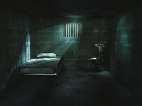 3D rendering of a dark cell at night