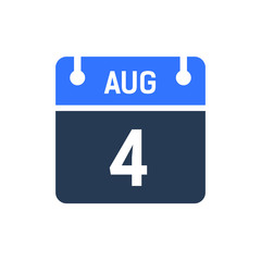 Calendar Date Icon - August 4 Vector Graphic
