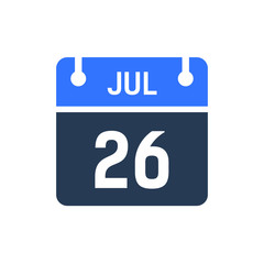 Calendar Date Icon - July 26 Vector Graphic