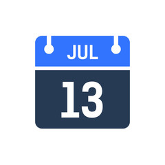 Calendar Date Icon - July 13 Vector Graphic