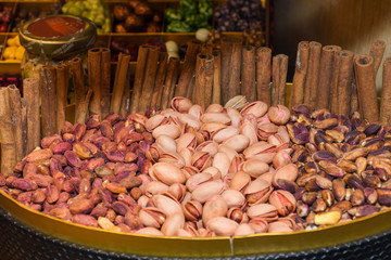 Nuts for sale at the market. Healthy eating concept. Salty snack