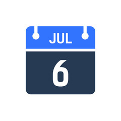 Calendar Date Icon - July 6 Vector Graphic