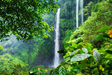 Sekumpul waterfall, Bali island, Indonesia. Natural tropical landscape at the summer time. High...