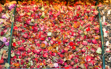 Assorted tea and spices specialties in Istanbul Turkey, Grand Bazaar