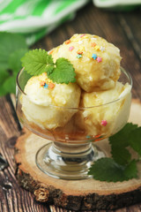 Ice cream scoops in an ice cream bowl