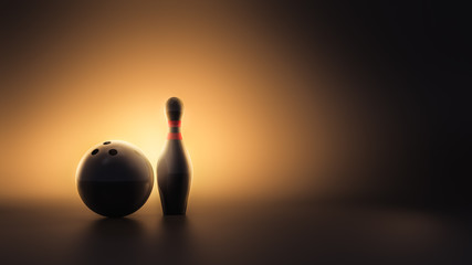 Fototapeta na wymiar 3D illustration of bowling pin with ball in a high contrast image