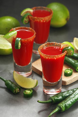 Shots with sangrita - traditional Mexican cocktail