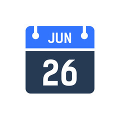 Calendar Date Icon - June 26 Vector Graphic