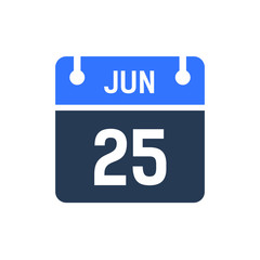 Calendar Date Icon - June 25 Vector Graphic