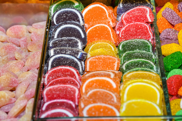 Sugar-sprinkled candies, jelly, marmalade, sweet, candy, sugar, tasty, color, multicolored, colorful