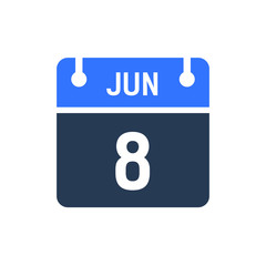 Calendar Date Icon - June 8 Vector Graphic