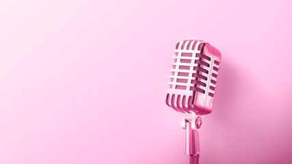 Fototapeta na wymiar vintage microphone on a pink background. 3D rendering