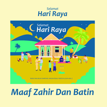 vector illustration of a hometown/rumah kampung hari raya/balik kampung,making dodol,lemang,ketupat,hometown full design