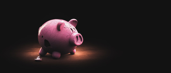 3D rendering of a broken piggy bank