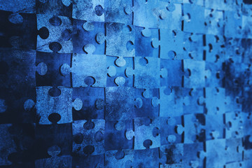 3D rendering of a puzzle with grungy texture