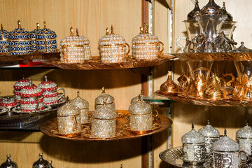 Local traditional handicraft tea and coffee pots and cups (Turkish style).