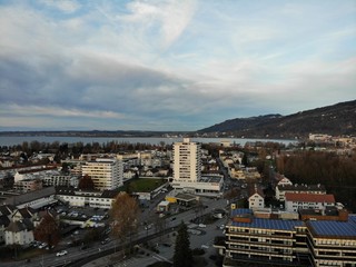 Aerial view of Bregenz city (Schoellergasse Neighborhood) in Vorarlberg, Austria.