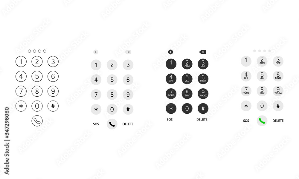 Poster keypad for phone. keyboard template in touchscreen device icon set on isolated white background. eps