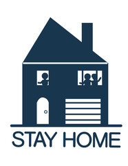 Family Stay into the home icon with family and in house, night. quarantine coronavirus epidemic, vector for social media, stay home save lives. coronavirus, COVID-19. People. typography design vector. © YesidVisual