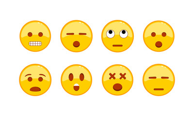 Confounded, sad, thinking emoji icon set. Smiley, emoticons. Facial expression on isolated white background. EPS 10 vector