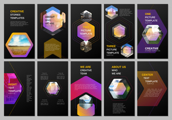 Creative social networks stories design, vertical banner or flyer templates with hexagonal design background, hexagon style pattern. Covers design templates for flyer, leaflet, brochure, presentation.