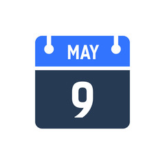 Calendar Date Icon - May 9 Vector Graphic