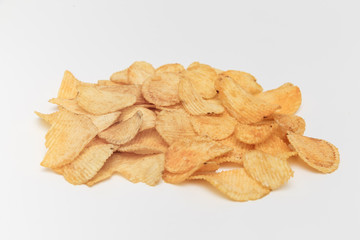 Slice of potato chips on a white background