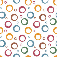 Abstract geometric seamless pattern with hollow circles of different sizes. Simple colorful abstract background. Design for print, fabric, textile, furniture, packaging