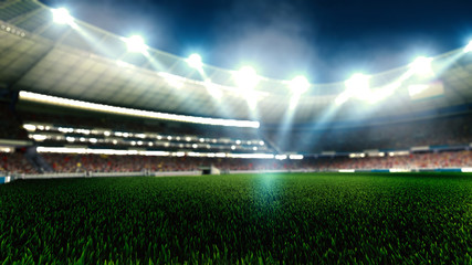 Night football arena in lights close up. soccer stadium.