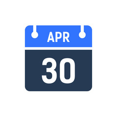 Calendar Date Icon - April 30 Vector Graphic