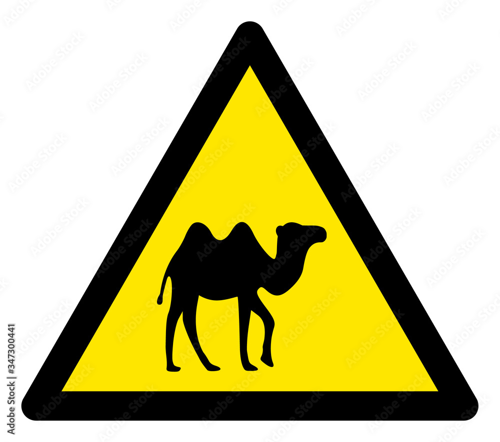 Poster vector camel warning flat icon. vector pictogram style is a flat symbol camel warning icon on a whit