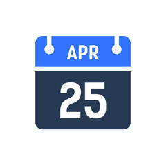 Calendar Date Icon - April 25 Vector Graphic