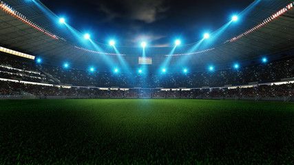 Night football arena in lights close up. soccer stadium.