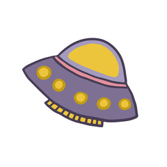 Flying saucer on a white background. Spaceship. Vector color illustration. Spaceship in doodle style.