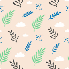 Seamless pattern of simple floral elements for textile pattern, wallpaper design. Vector illustration.