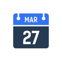 Calendar Date Icon - March 27 Vector Graphic