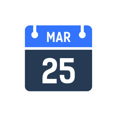 Fototapeta premium Calendar Date Icon - March 25 Vector Graphic