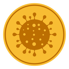 Vector gold coronavirus coin flat icon. Vector pictogram style is a flat symbol gold coronavirus coin icon on a white background.